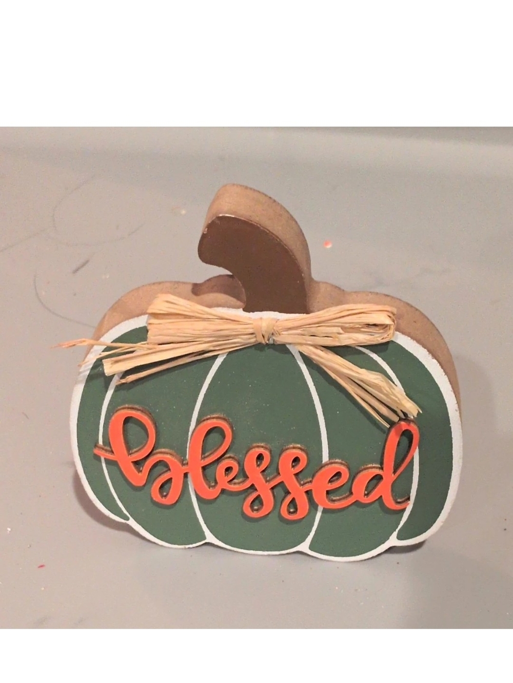 Green Pumpkin 'Blessed' Wood Accent